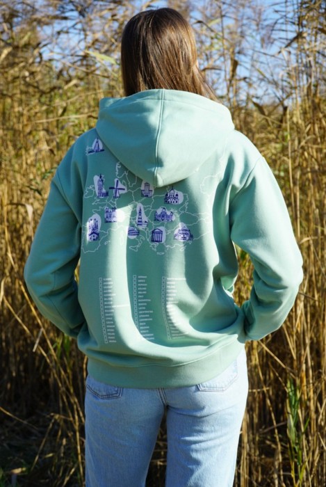 Szałwiowa bluza unisex do zaznaczania odwiedzonych miejsc oversize bluza dla podróżnika