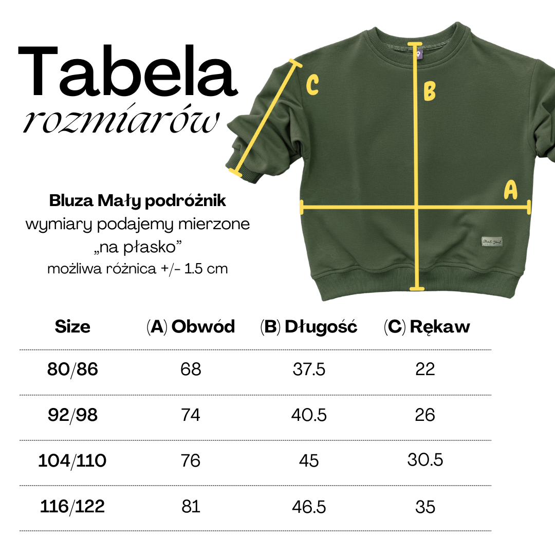 Tabela rozmiarów bluza Mały podróżnik
